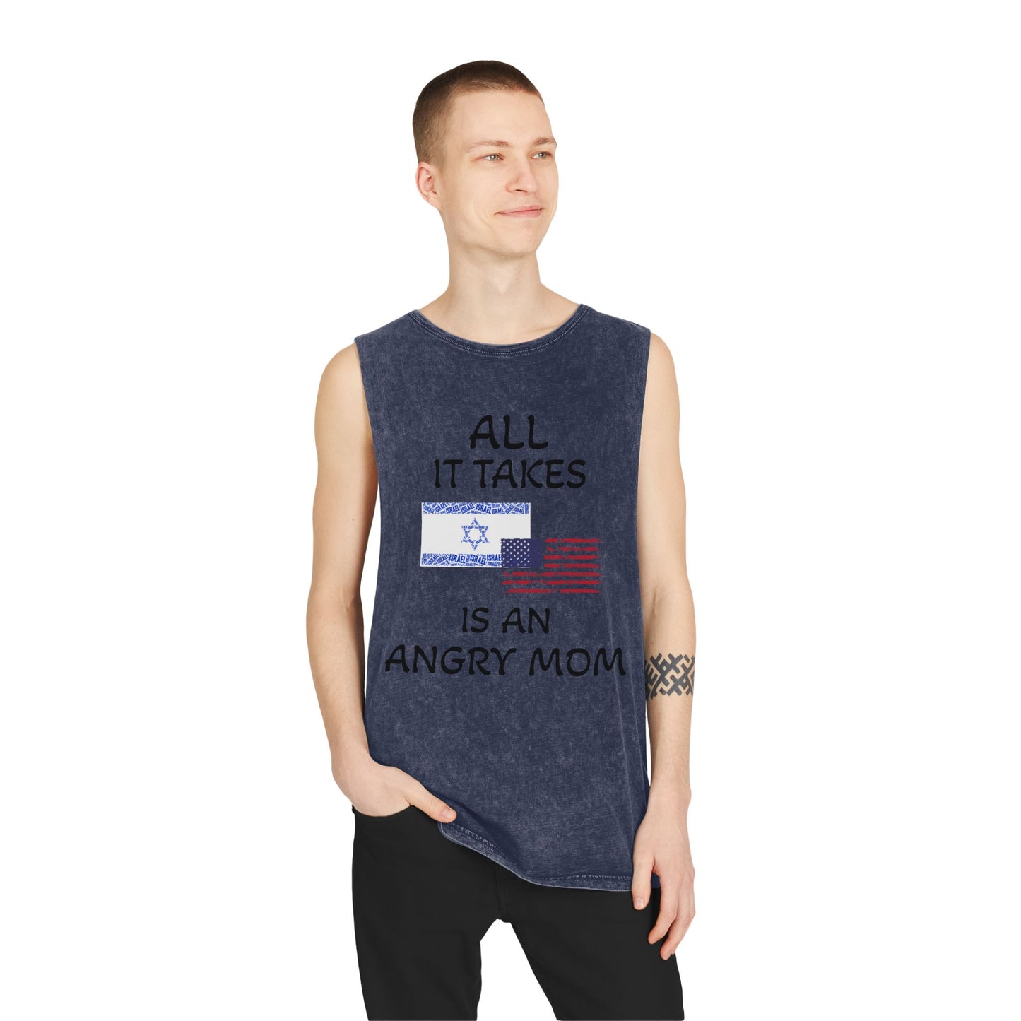 Zionist AF "All It Takes Is An Angry Mom " Stonewash Tank Top