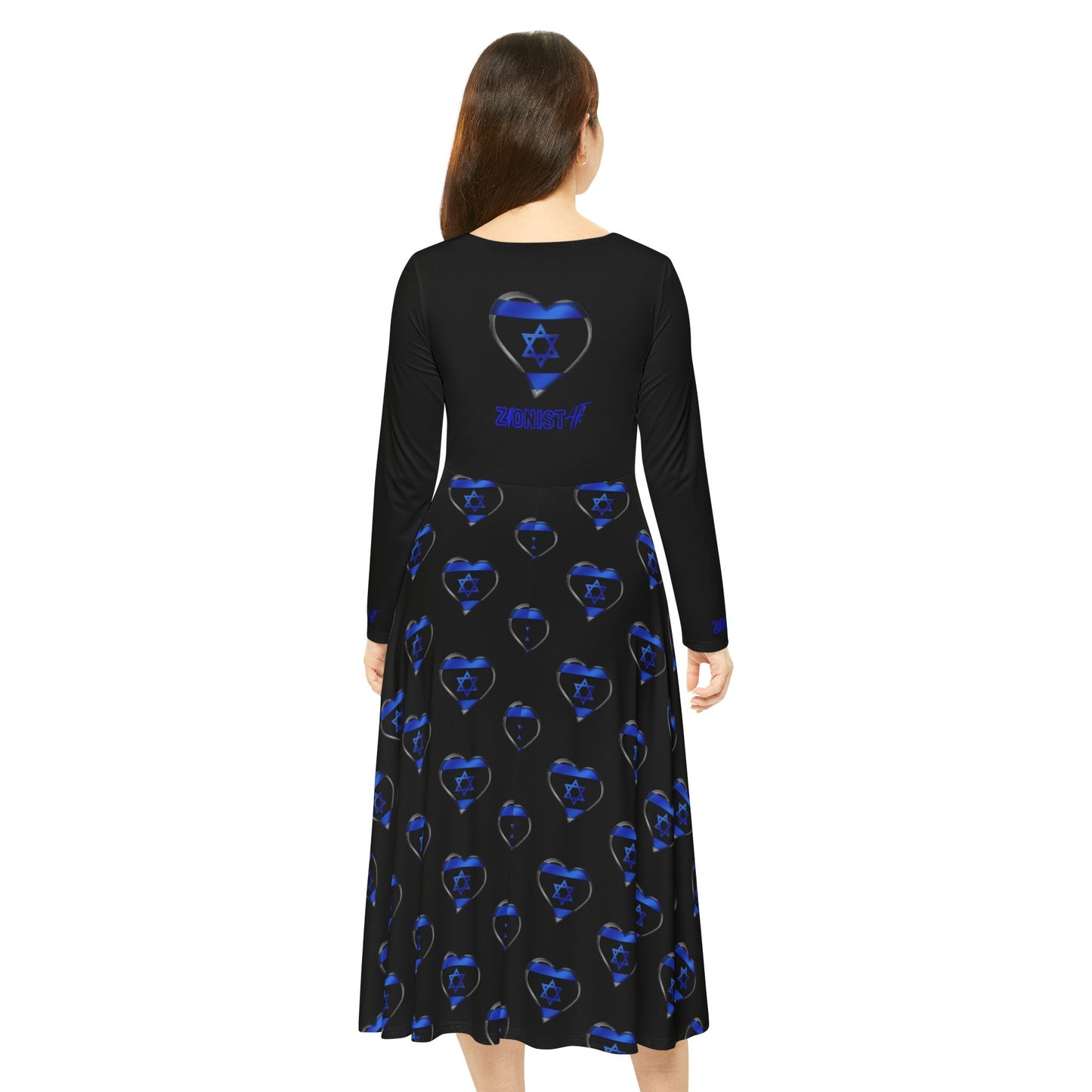 Women's Modest Zionist AF Heart of Israel Long Sleeve Dance Dress