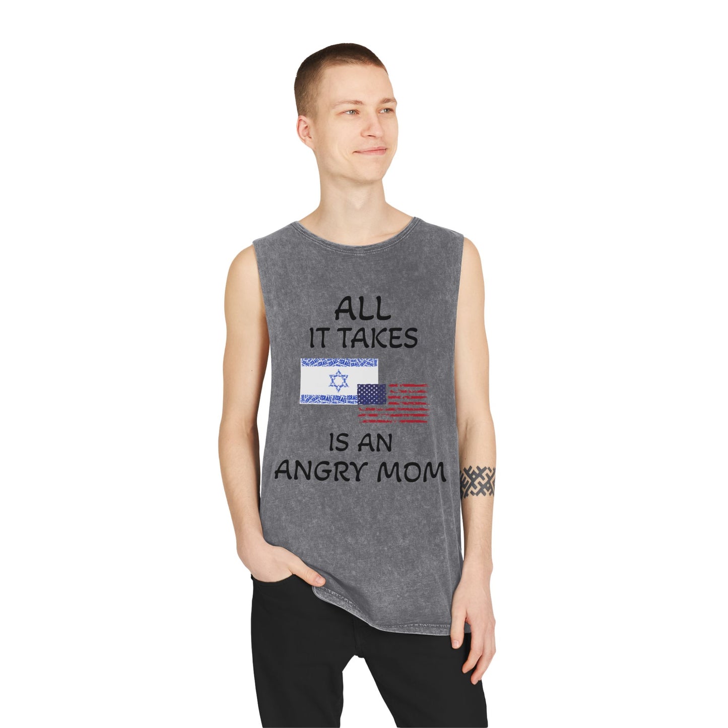 Zionist AF "All It Takes Is An Angry Mom " Stonewash Tank Top