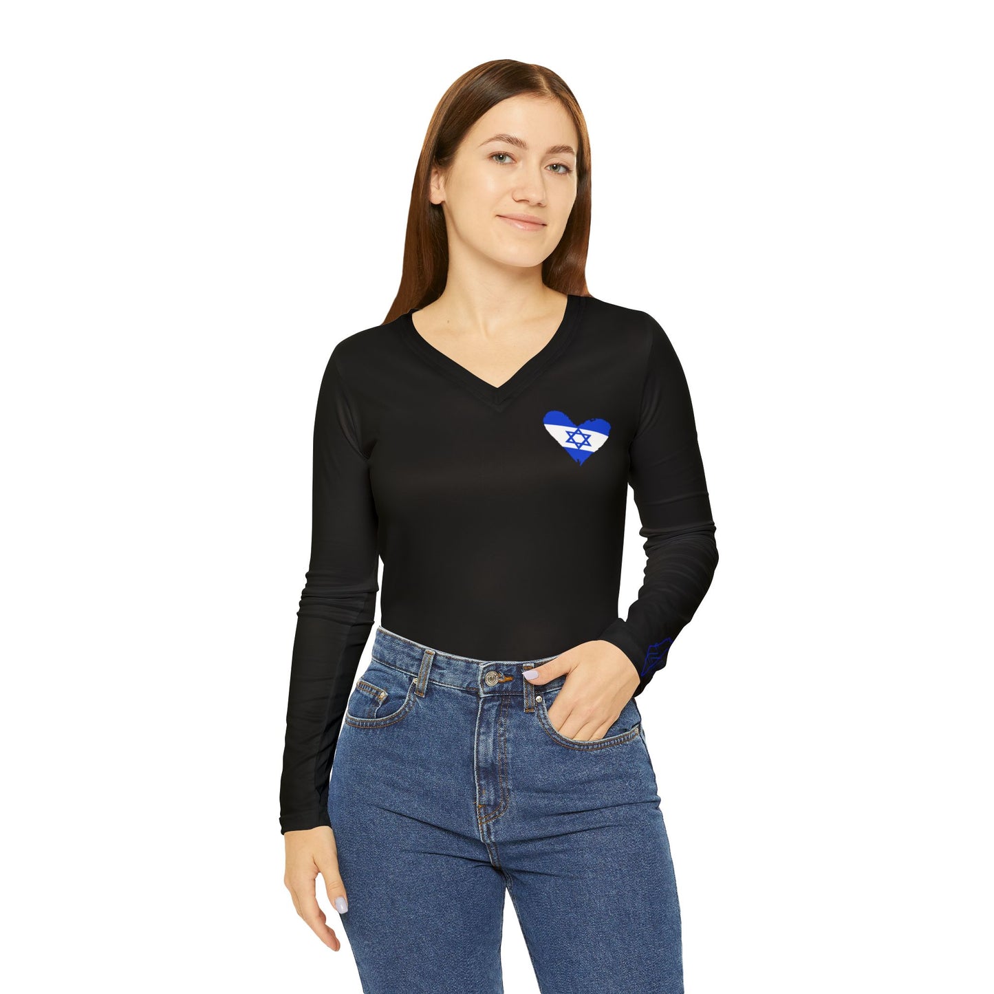 Women's Long Sleeve V-neck  "I have love "Shirt (AOP)