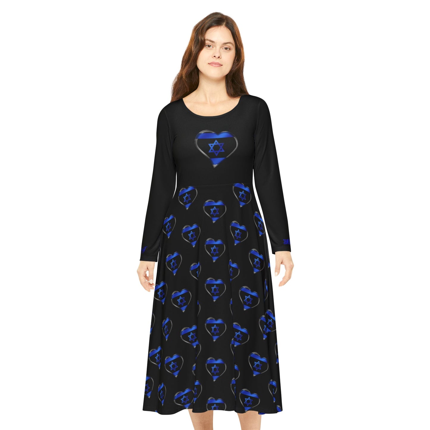 Women's Modest Zionist AF Heart of Israel Long Sleeve Dance Dress