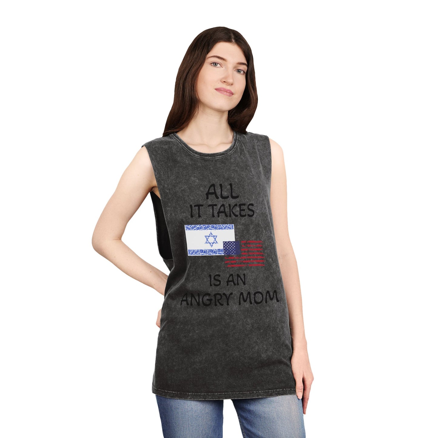 Zionist AF "All It Takes Is An Angry Mom " Stonewash Tank Top