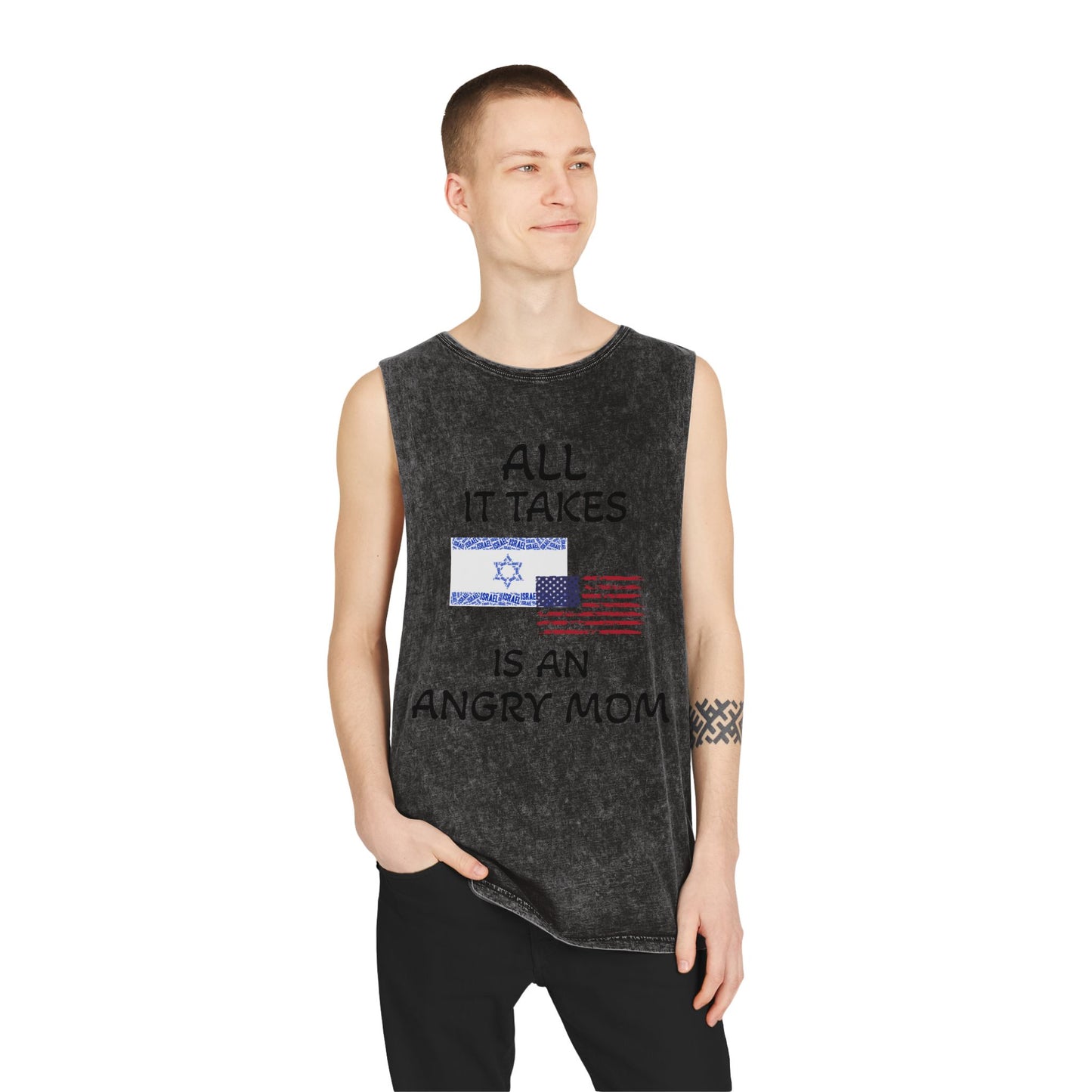 Zionist AF "All It Takes Is An Angry Mom " Stonewash Tank Top